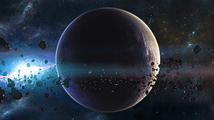 planet surrounded by asteroids illustration