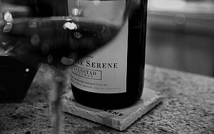 grayscale photography of wine bottle and wine glass HD wallpaper