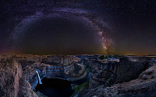 Milky Way galaxy star trail and canyon, nature, photography HD wallpaper
