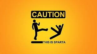 caution signage, Sparta, parody, simple background, humor HD wallpaper
