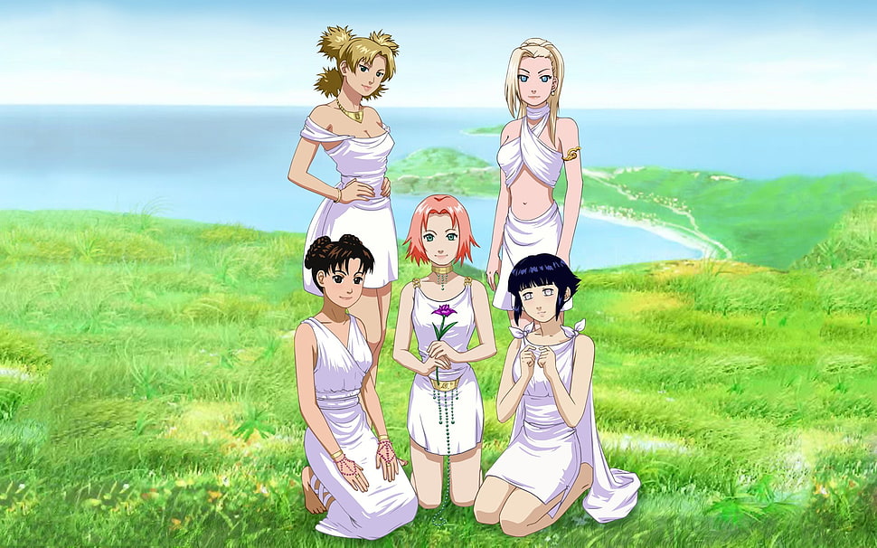 five female Naruto characters digital wallpaper HD wallpaper