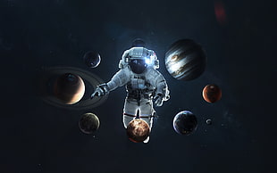white astronaut suit, 500px, space, space art, Solar System