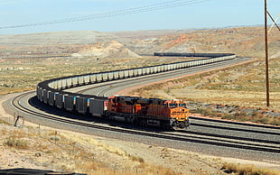 orange and gray cargo train, freight train, diesel locomotive, train