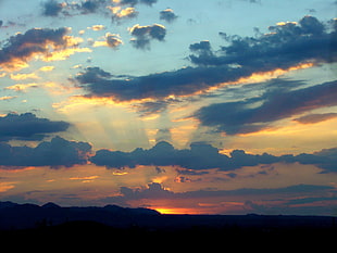 silhouette photo of clouds and mountains, sunset, landscape