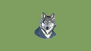 gray wolf illustration, minimalism, wolf, glasses