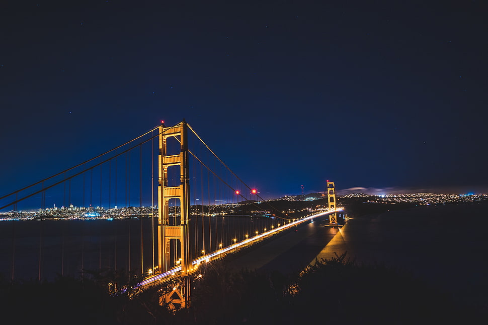 Golden Gate Bridge photo, bridge, night, lights, San Francisco HD wallpaper