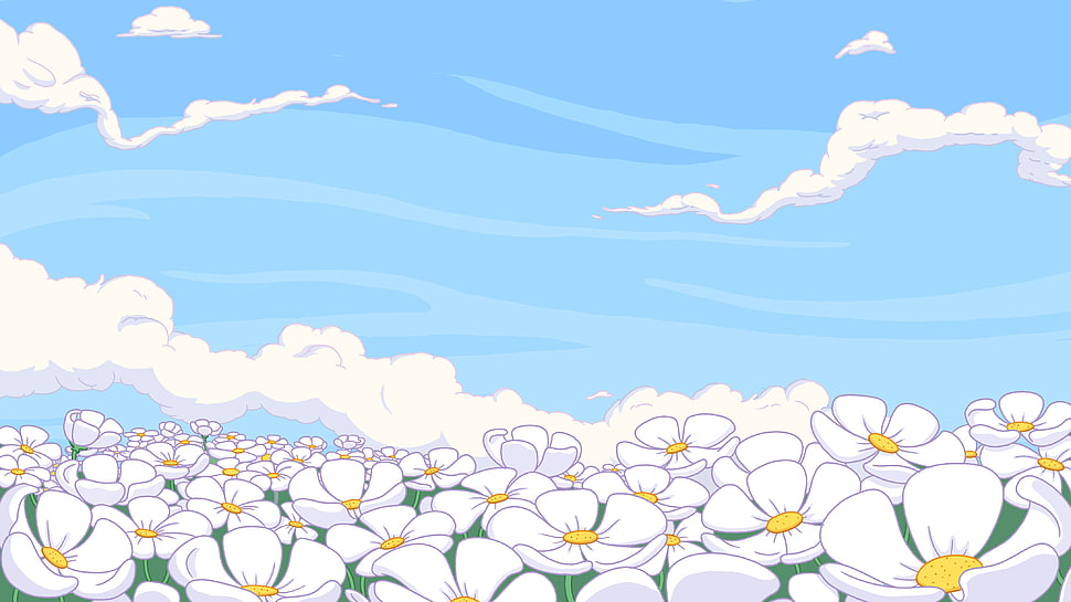 white petaled flowers illustration, Adventure Time, cartoon HD wallpaper