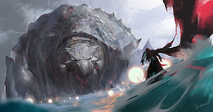 gray sea monster illustration, fantasy art
