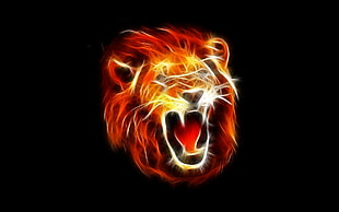 red lion head poster, lion, roar, abstract, Fractalius