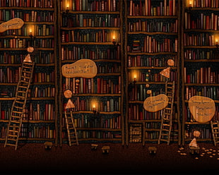 book lot digital illustration, books, library, Vladstudio, artwork
