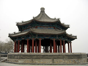 gray and red wooden pagoda temple