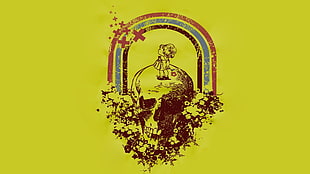 skull and rainbow artwork, skull, minimalism, simple background
