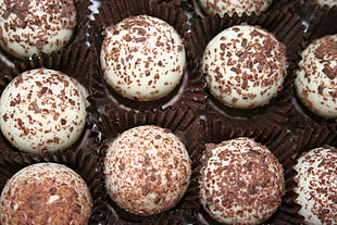 set of chocolate balls, truffles, chocolate, food, sweets HD wallpaper