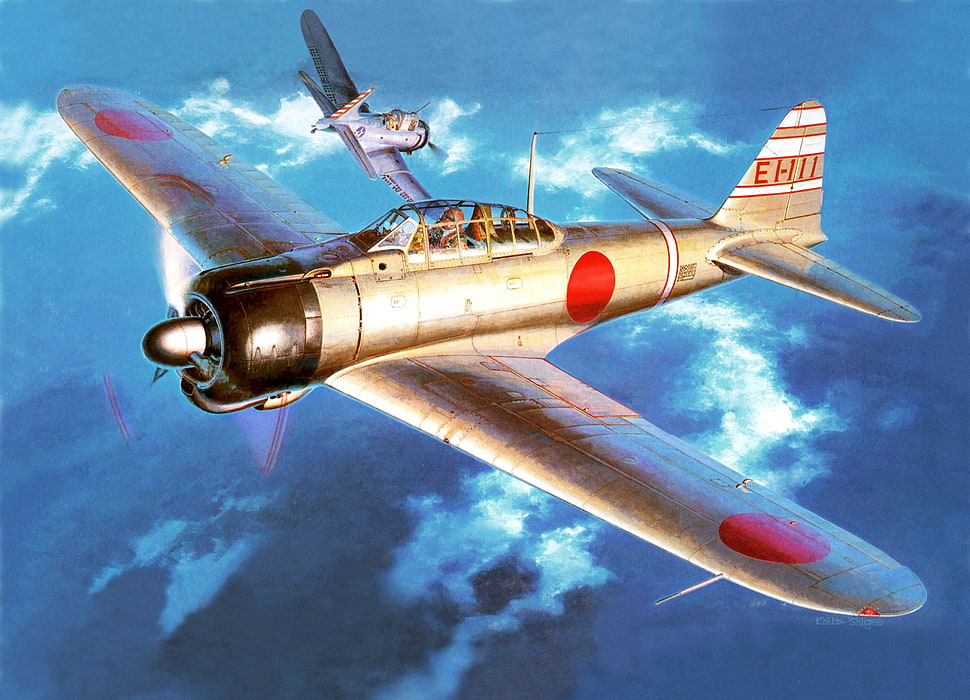 gray fire jet illustration, Japan, World War II, Zero, Mitsubishi HD wallpaper