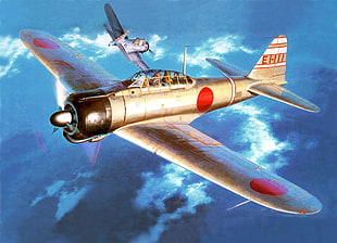gray fire jet illustration, Japan, World War II, Zero, Mitsubishi