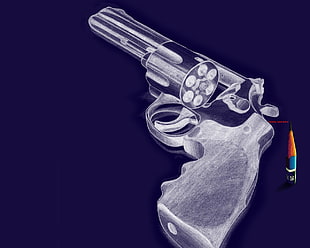 gray revolver pistol illustration, revolvers, pencils HD wallpaper