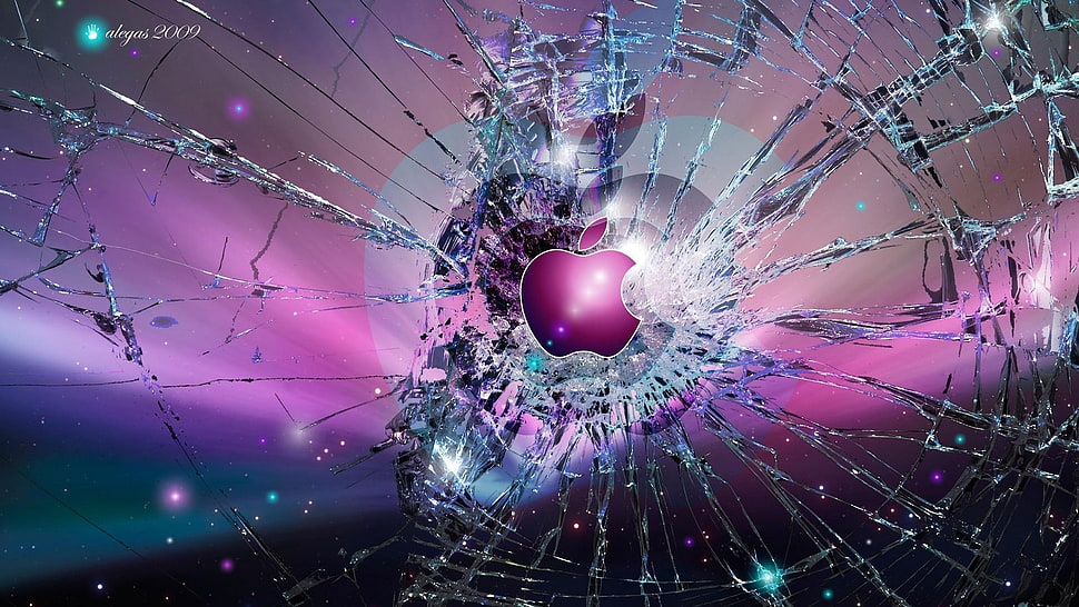 shattered glass with Apple logo HD wallpaper