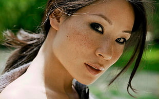 women, face, freckles, Lucy Liu