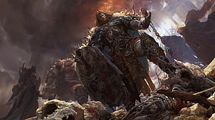 armored male character holding shield game digital wallpaper, Fantasy Battle, warrior HD wallpaper