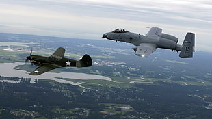 two gray fighter planes, military aircraft, airplane, jets, Curtiss P-40 Warhawk