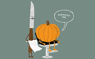orange pumpkin and silver knife illustration HD wallpaper