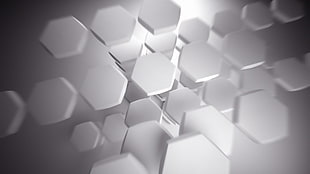 hexagonal white 3D structure wallpaper, hexagon, digital art, artwork, abstract