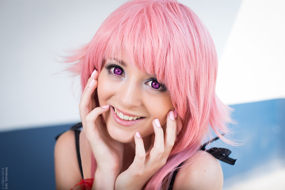 women's pink wig, women, model, dyed hair, short hair HD wallpaper