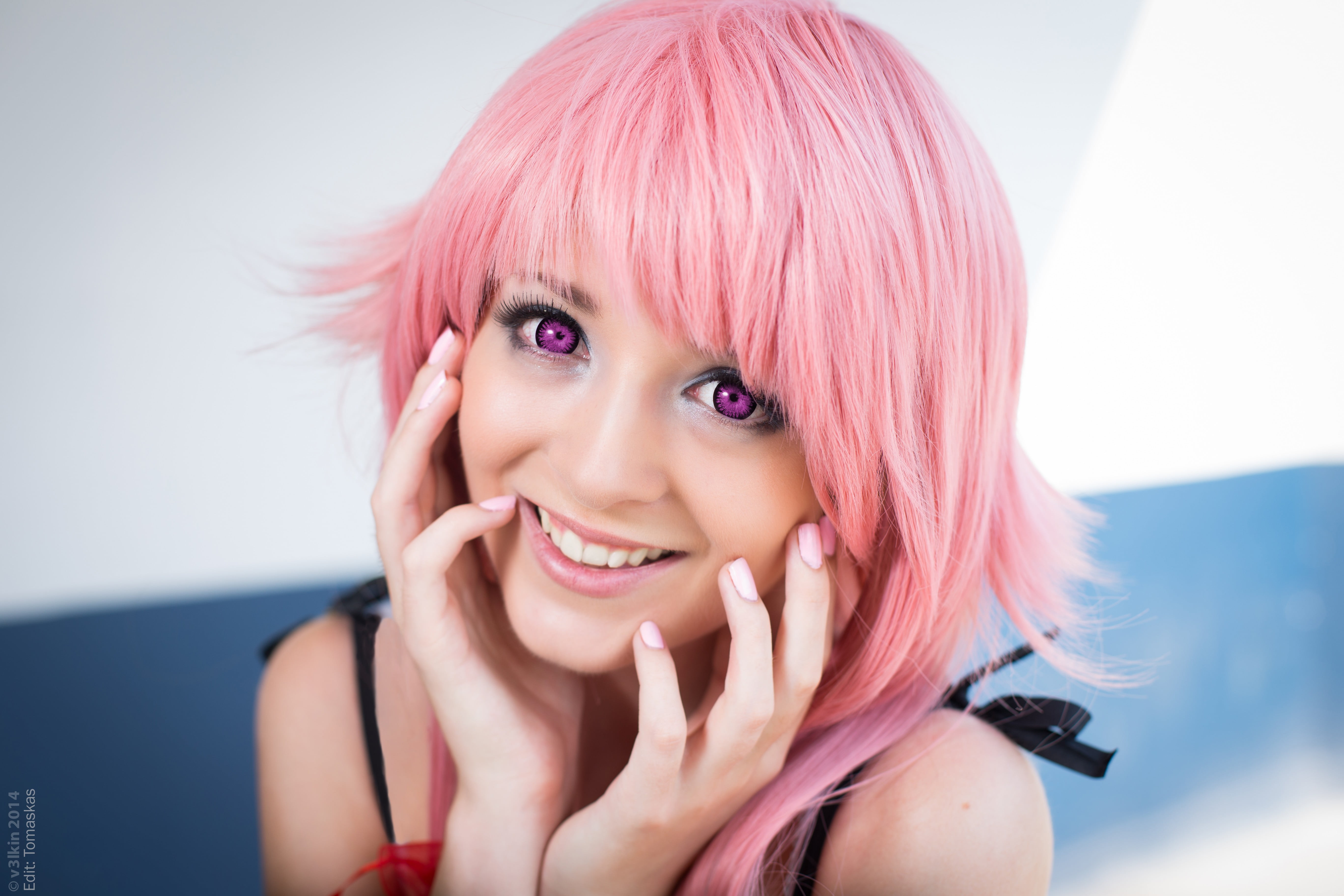 women's pink wig, women, model, dyed hair, short hair