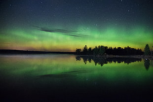 green aurora borealis, Night, Green, Starry sky