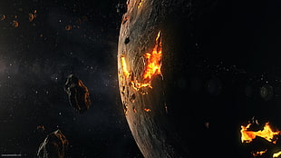 planet with lava digital wallpaper, planet, fantasy art