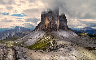 mountain peak, mountains, summer, clouds, nature HD wallpaper