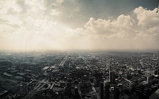 aerial view of buildings, city, cityscape, clouds, Chicago