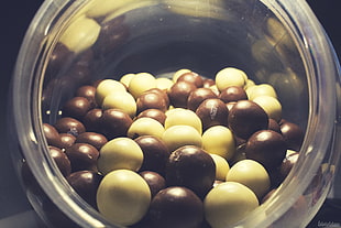 bowl of chocolates, ball, chocolate, wall, black HD wallpaper