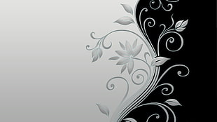 black and white floral digital wallpaper HD wallpaper