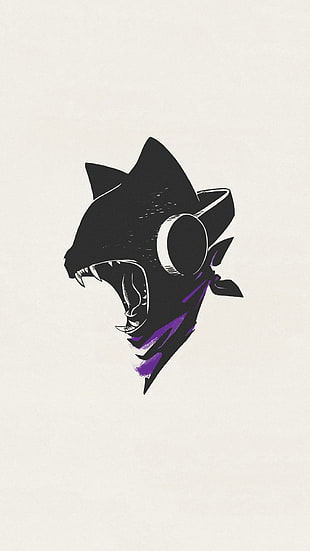 black and purple cat sketch photo, portrait display, Monstercat, simple, minimalism