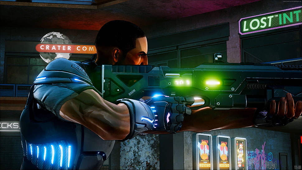 man holding black gun game screenshot HD wallpaper