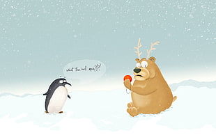 penguin and deer illustration