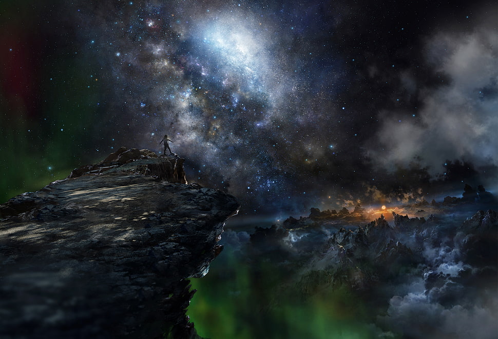 Galaxy wallpaper, clouds, night, sky, stars HD wallpaper