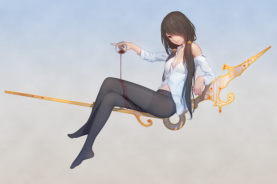 black haired girl animated illustration HD wallpaper