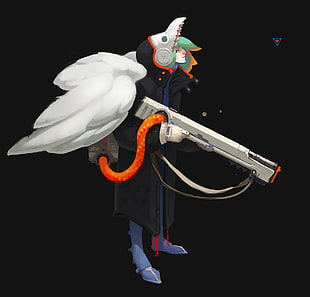 man holding nerf gun illustration, digital art, angel