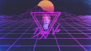 pink and white bird cage, landscape, Retrowave HD wallpaper