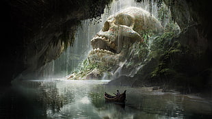 man on boat near white skull movie scene HD wallpaper