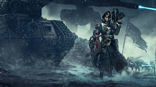 soldier holding gun illustration, Warhammer 40,000, battle HD wallpaper