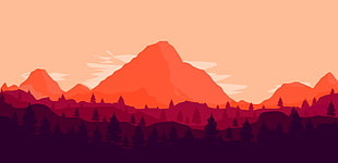 red mountains digital art, artwork, mountains