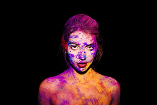 woman covered with paint on her face HD wallpaper