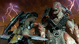 man holding dagger in front of monster digital wallpaper, Gears of War 4, consoles
