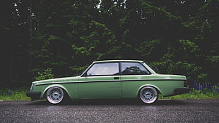 green coupe, car, Tuner Car, Volvo, green HD wallpaper