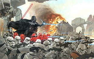 Star Wars Darth Vader illustration, Star Wars, Darth Vader, artwork, AT-AT