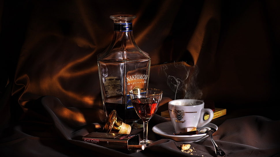 clear liquor bottle, whisky, coffee, drink HD wallpaper
