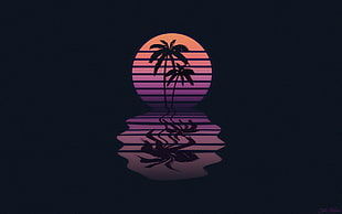 two coconut trees and sun illustration